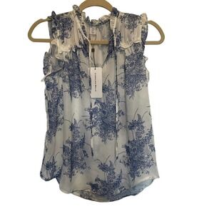 Carolina Belle Montreal Sleeveless V Neck Pullover Blouse, Top with ruffles M